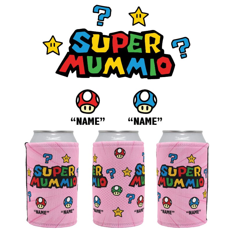 2 Names Super Mummio ⭐🍄 - Personalised Stubby Holder