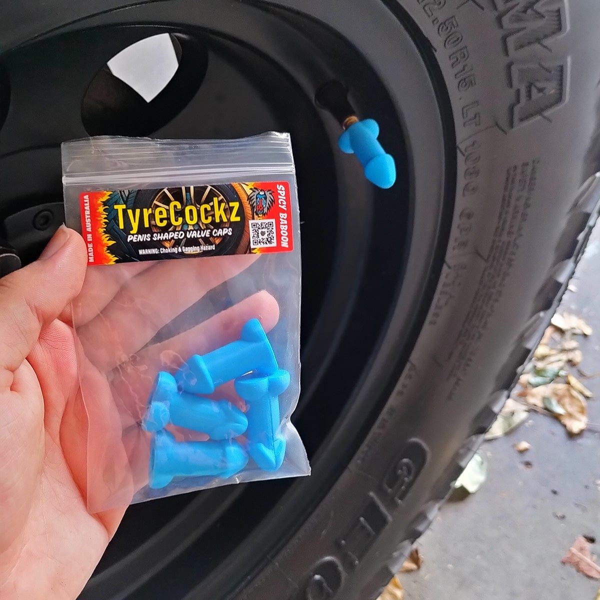 Blue Rooster Shaped Valve Stem Cap 🐓🧢 - TireCockz Prank (4 Pack!)