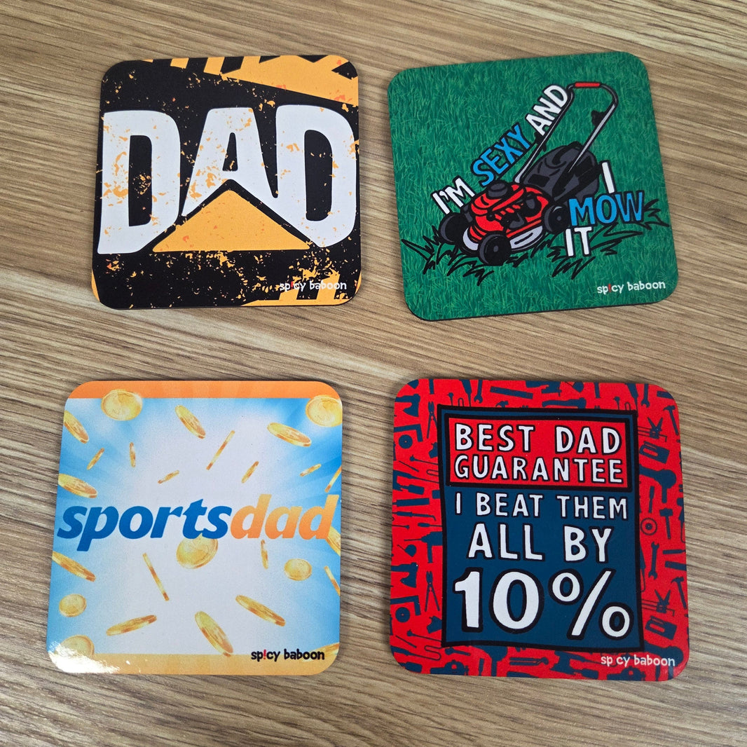 Cork-Base + Hard Surface Dad Set (4-Pack) - Coaster Set ๐งโโ๏ธ๐ป