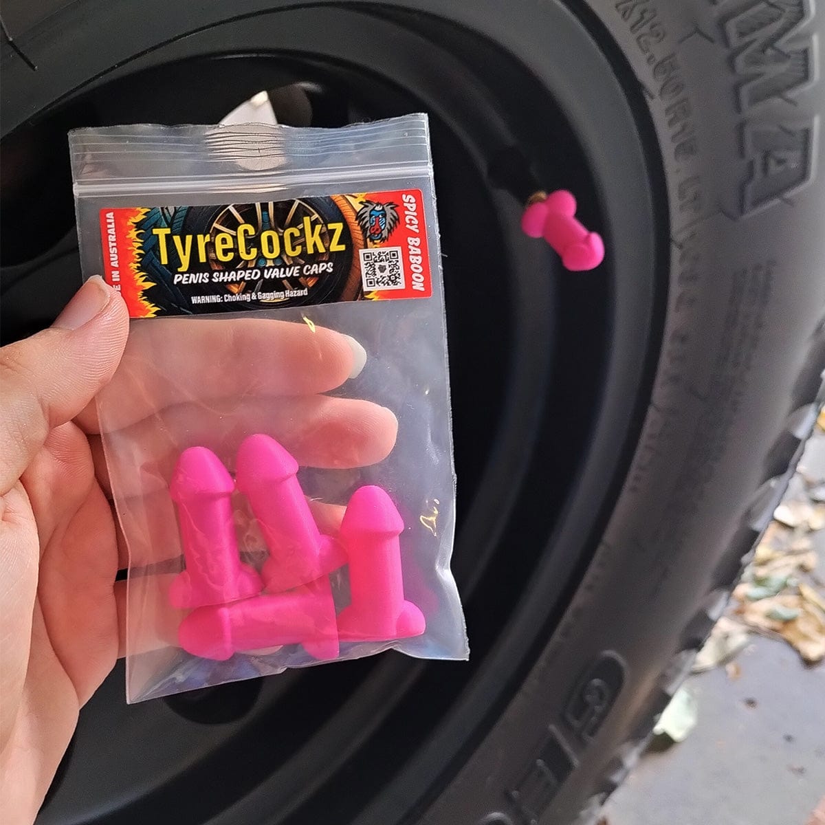 Pink Rooster Shaped Valve Stem Cap 🐓🧢 - TireCockz Prank (4 Pack!)