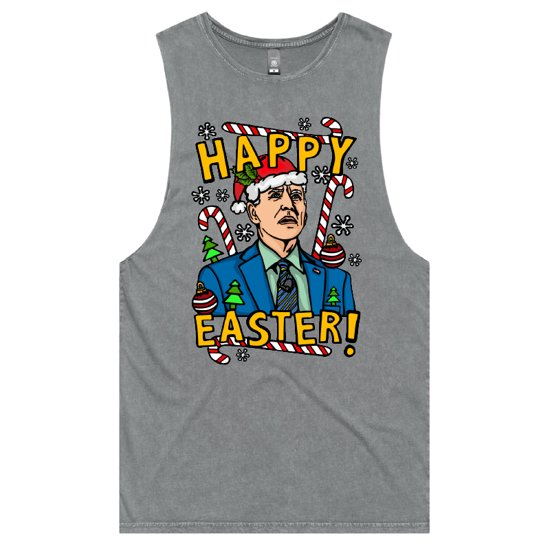 S / Ash / Large Front Design Biden Christmas 👨🦳🥚 - Tank
