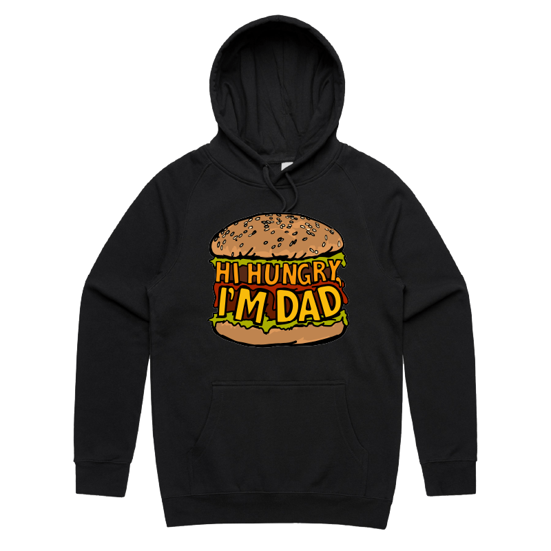 S / Black / Large Front Design Hi Hungry, I'm Dad 🍔 - Unisex Hoodie