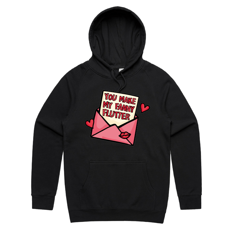 S / Black / Large Front Print Fanny Flutter ๐ฆ โ Unisex Hoodie