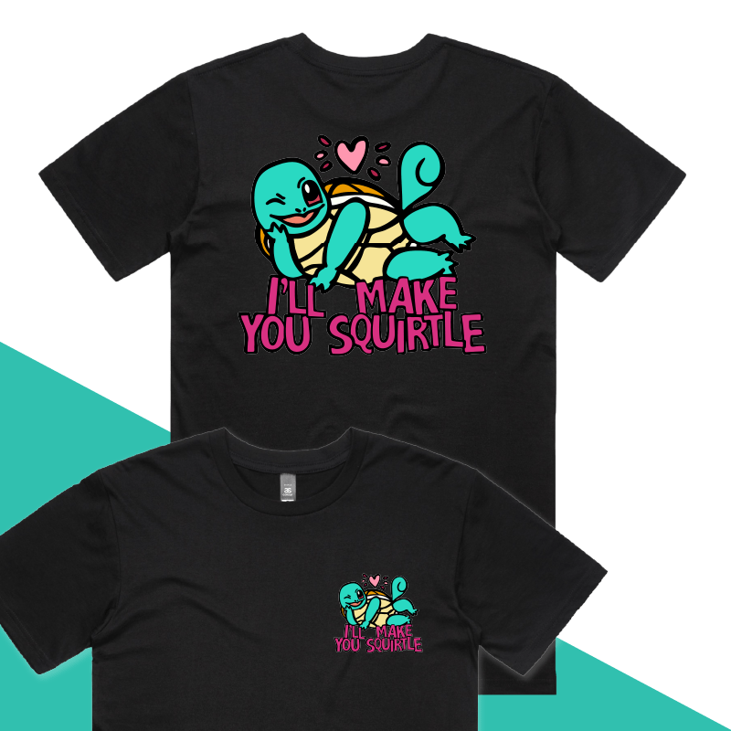 S / Black / Small Front & Large Back Design Squirtle Love โค๏ธ๐ฆ โ Men's T Shirt