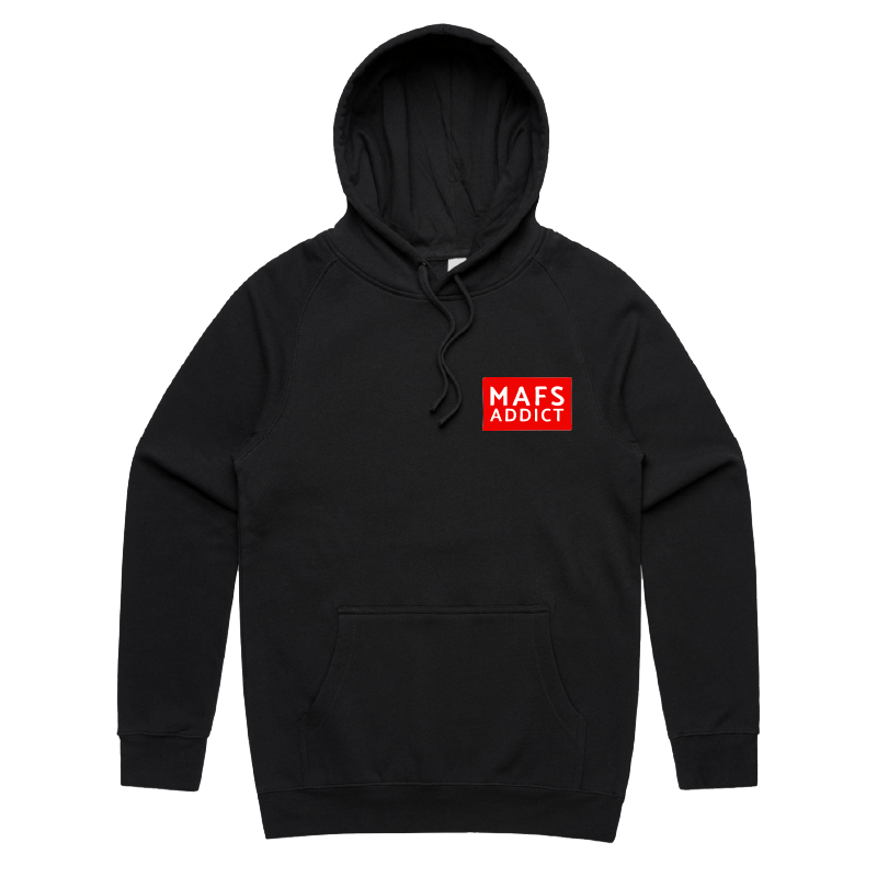 S / Black / Small Front Print MAFS Addict ๐๐๏ธ โ Unisex Hoodie