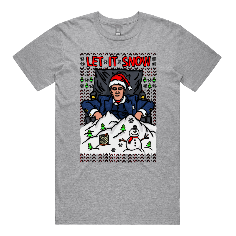 S / Grey / Large Front Design Let It Snow Scarface โ๏ธ๐ค - Men's T Shirt