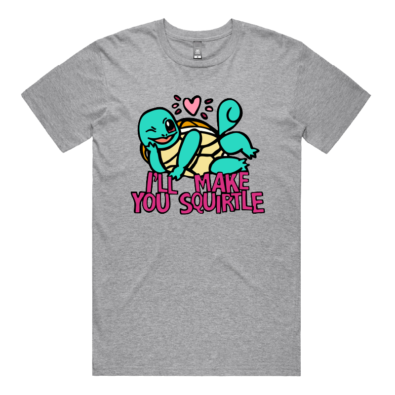S / Grey / Large Front Design Squirtle Love โค๏ธ๐ฆ โ Men's T Shirt