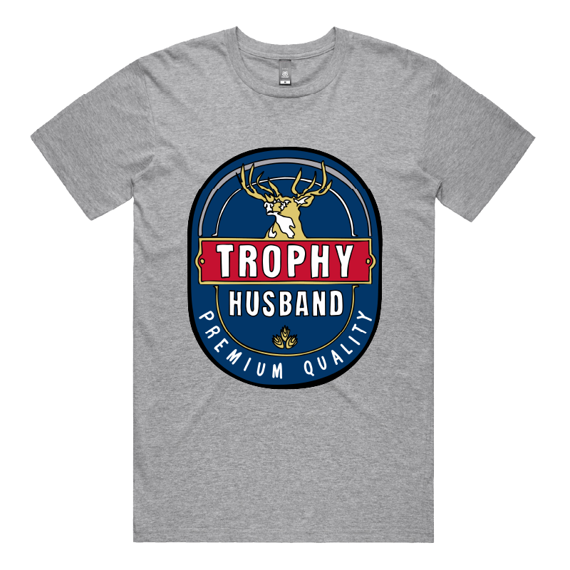 S / Grey / Large Front Design Trophy Husband 2heys 🍺🏆 – Men's T Shirt