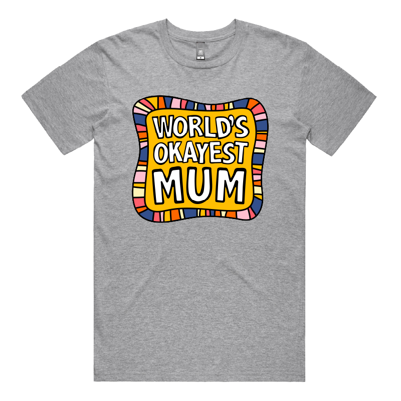 S / Grey / Large Front Design World's Okayest Mum 🌍🏆 – Men's T Shirt