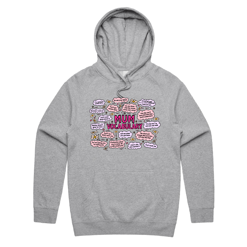S / Grey / Large Front Print Mum's Vocab ๐ฉ๐ฌ โ Unisex Hoodie