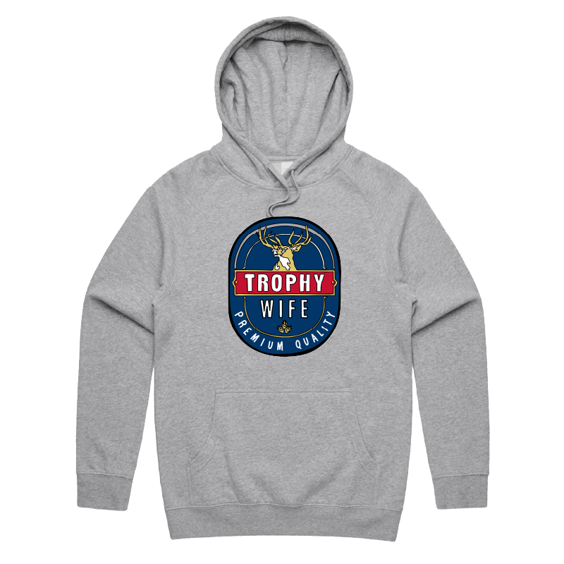 S / Grey / Large Front Print Trophy Wife 2heys ๐บ๐ โ Unisex Hoodie