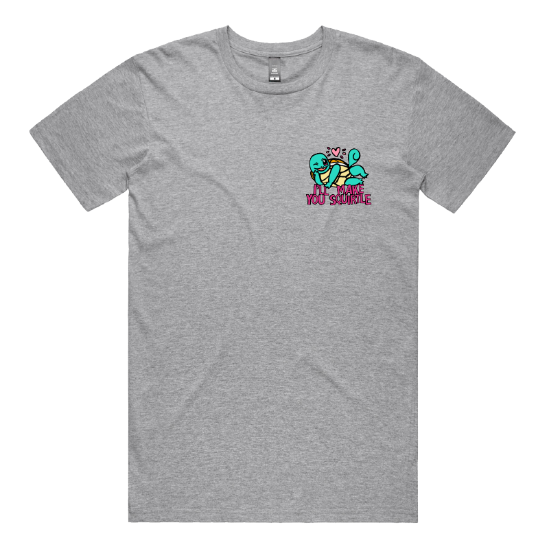 S / Grey / Small Front Design Squirtle Love โค๏ธ๐ฆ โ Men's T Shirt