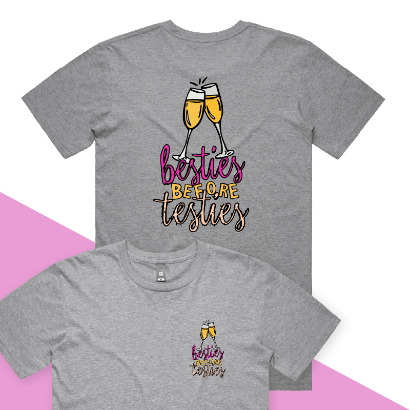 S / Grey / Small Front & Large Back Design Besties Before Testies ๐ญ๐ฅฐ โ Men's T Shirt
