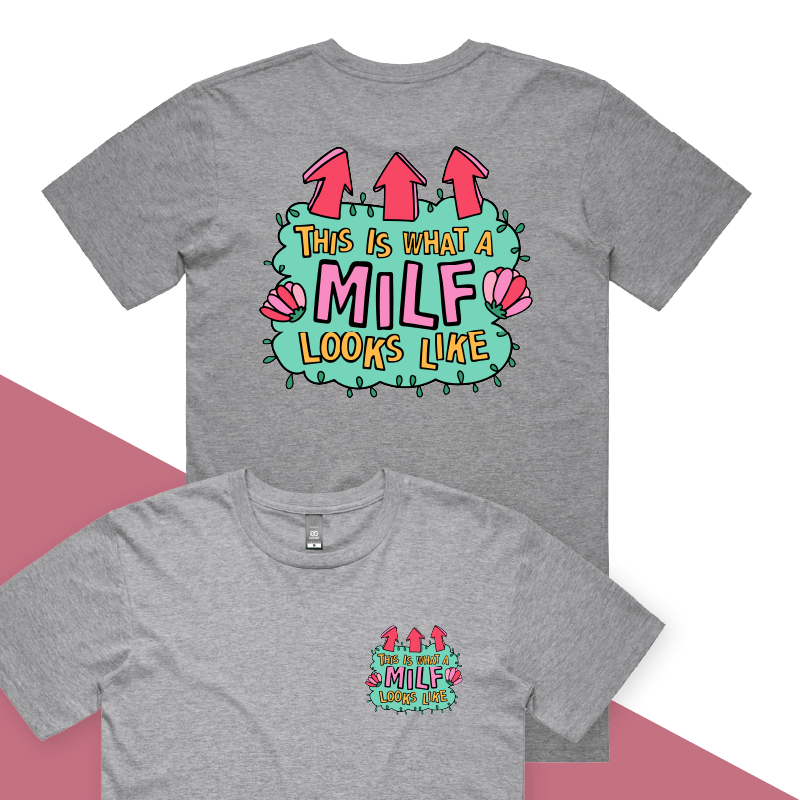 S / Grey / Small Front & Large Back Design MILF Looks Like ๐ โ Men's T Shirt