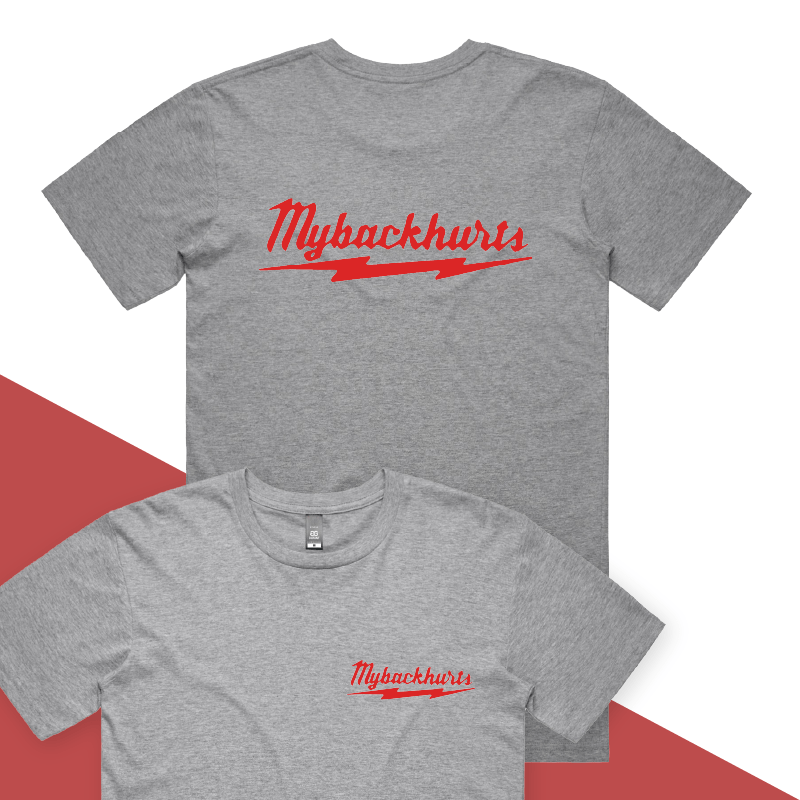 S / Grey / Small Front & Large Back Design My Back Hurts ๐งฐ โ Men's T Shirt