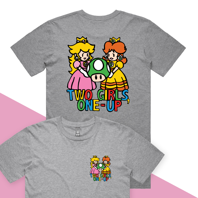 S / Grey / Small Front & Large Back Design Two Girls One-Up ๐๐ค โ Men's T Shirt