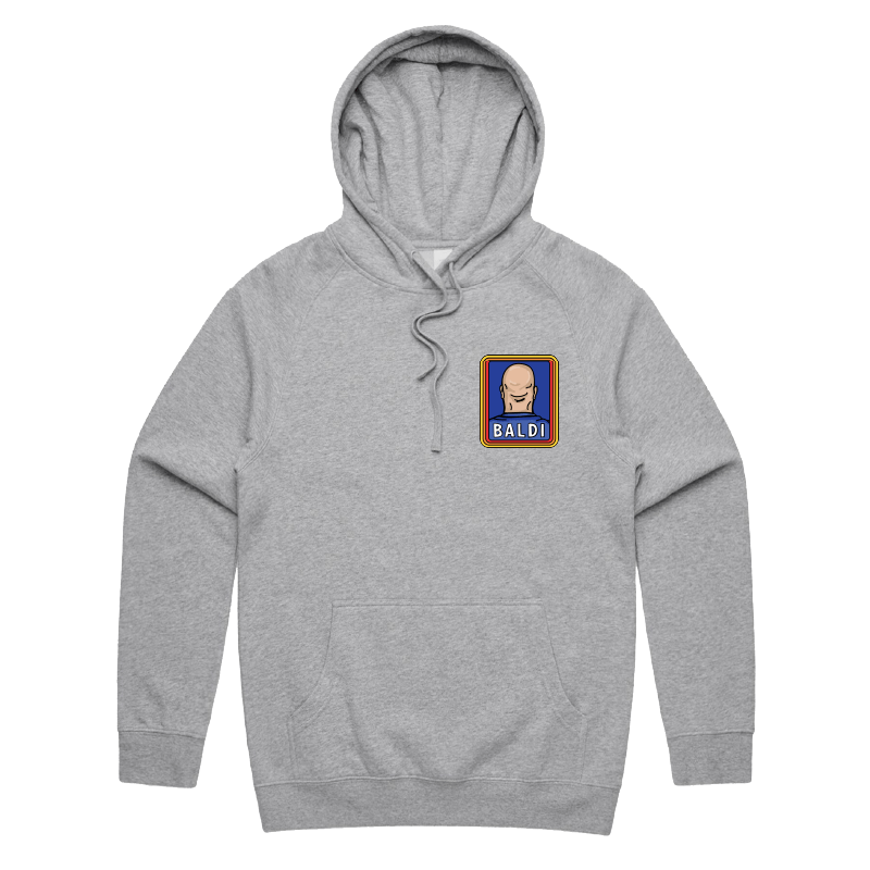 S / Grey / Small Front Print Baldi ๐จ๐ปโ๐ฆฒโ๏ธ โ Unisex Hoodie