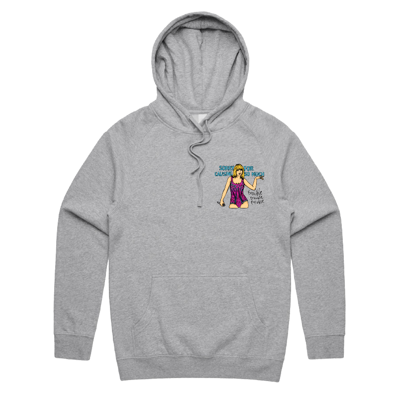 S / Grey / Small Front Print Trouble, Trouble, Trouble โ Unisex Hoodie