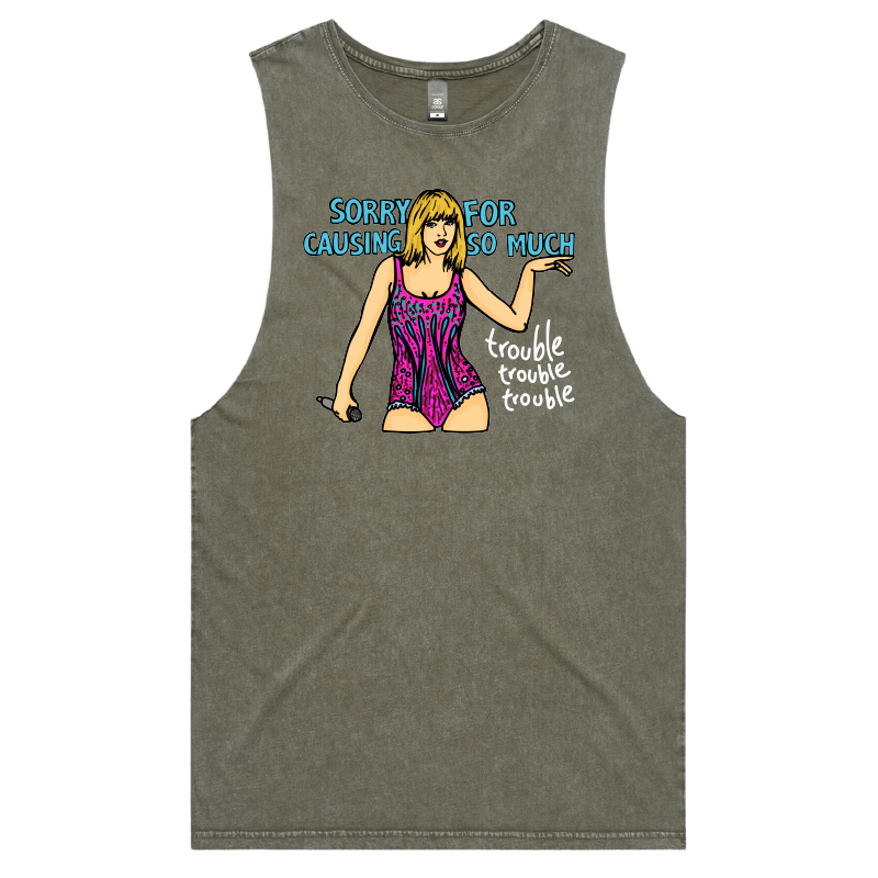 S / Moss / Large Front Design Trouble, Trouble, Trouble โ Tank