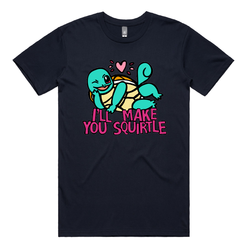 S / Navy / Large Front Design Squirtle Love โค๏ธ๐ฆ โ Men's T Shirt