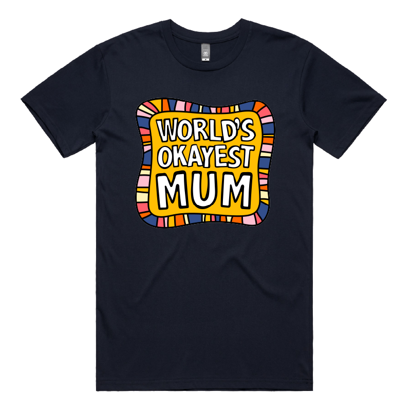 S / Navy / Large Front Design World's Okayest Mum ๐๐ โ Men's T Shirt