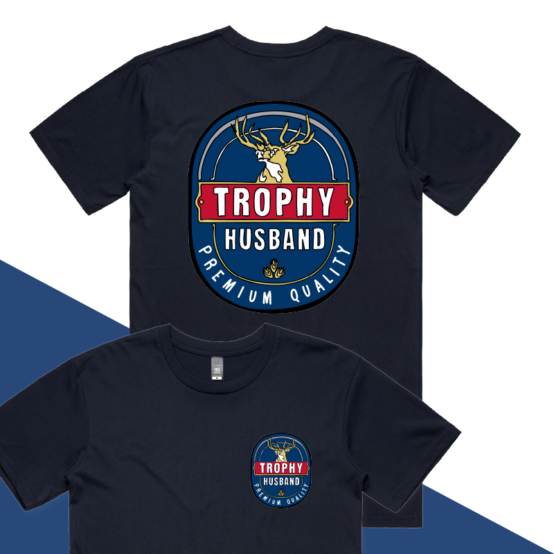 S / Navy / Small Front & Large Back Design Trophy Husband 2heys ๐บ๐ โ Men's T Shirt