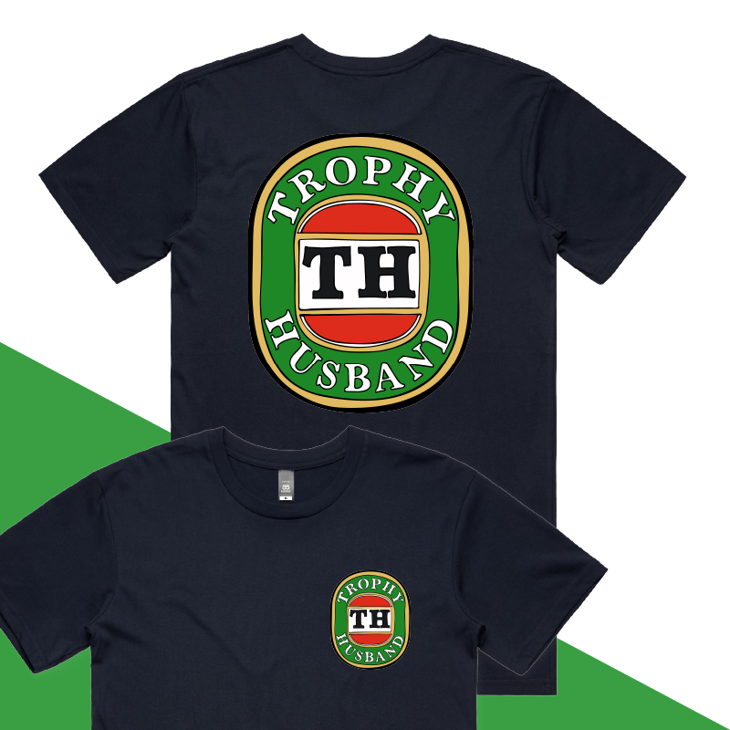 S / Navy / Small Front & Large Back Design Trophy Husband Victor Bravo ๐บ๐ โ Men's T Shirt