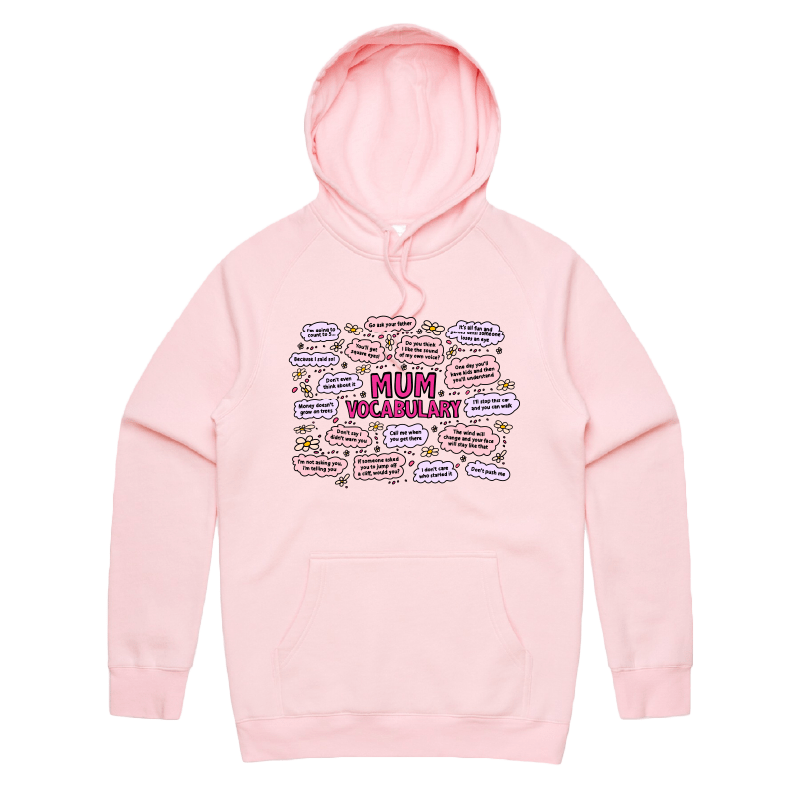 S / Pink / Large Front Print Mum's Vocab ๐ฉ๐ฌ โ Unisex Hoodie