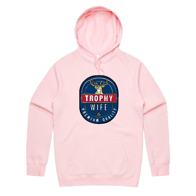 S / Pink / Large Front Print Trophy Wife 2heys ๐บ๐ โ Unisex Hoodie