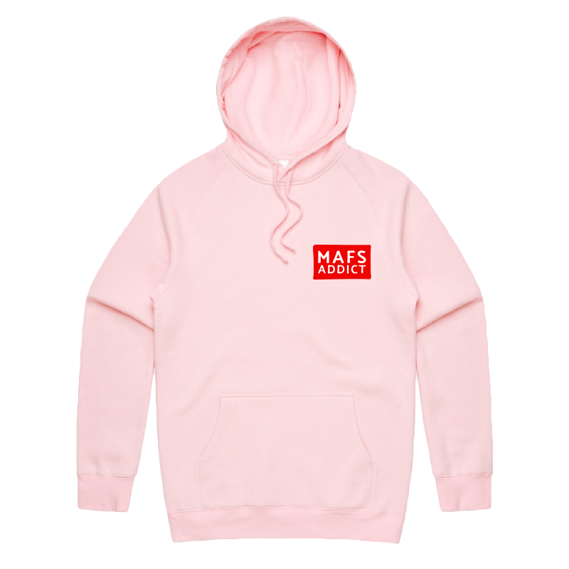 S / Pink / Small Front Print MAFS Addict ๐๐๏ธ โ Unisex Hoodie