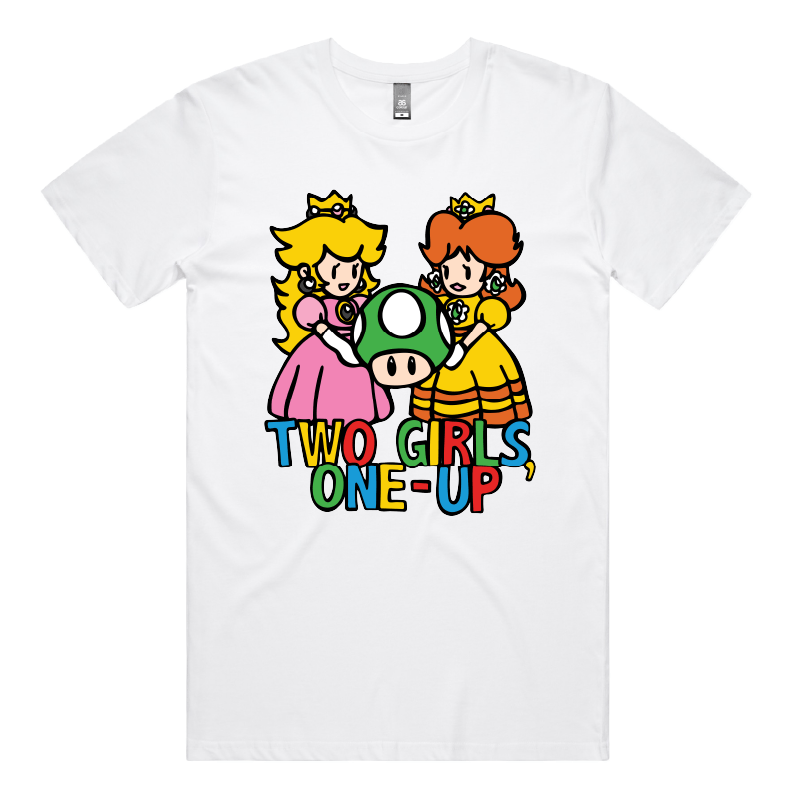 S / White / Large Front Design Two Girls One-Up ๐๐ค โ Men's T Shirt