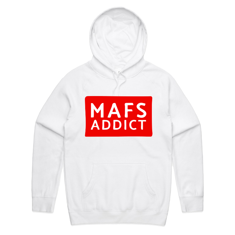 S / White / Large Front Print MAFS Addict ๐๐๏ธ โ Unisex Hoodie