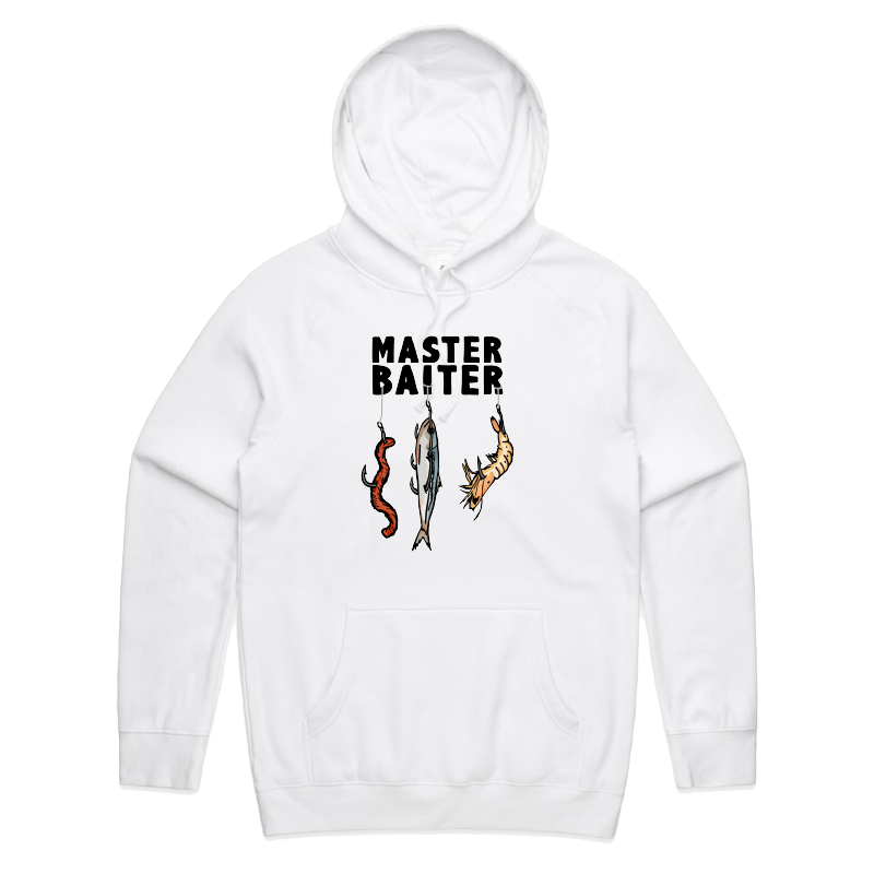 S / White / Large Front Print Master Baiter 🎣 - Unisex Hoodie