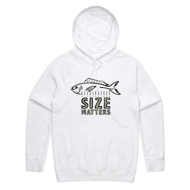 S / White / Large Front Print Size Matters ๐๐ โ Unisex Hoodie