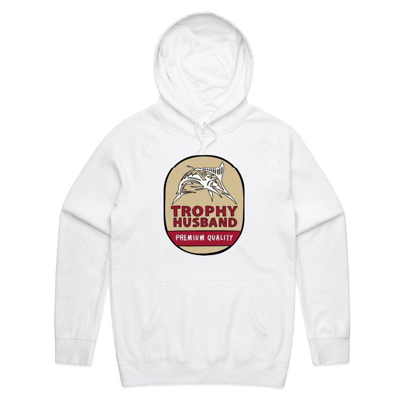 S / White / Large Front Print Trophy Husband Northern ๐บ๐ โ Unisex Hoodie