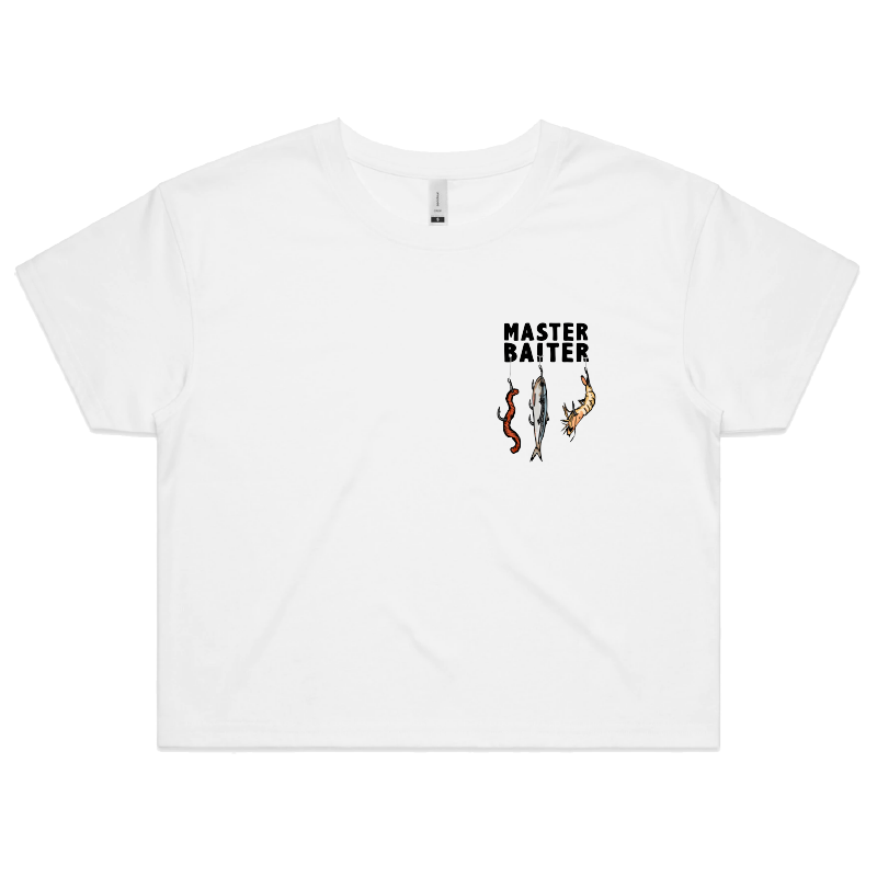 S / White Master Baiter 🎣 - Women's Crop Top