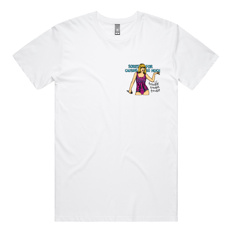 S / White / Small Front Design Trouble, Trouble, Trouble โ Men's T Shirt