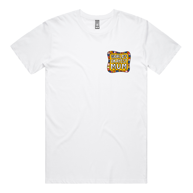 S / White / Small Front Design World's Okayest Mum ๐๐ โ Men's T Shirt