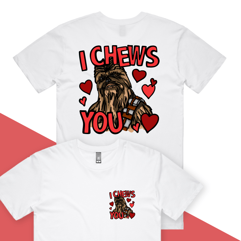 S / White / Small Front & Large Back Design Chewie Love ๐๐น โ Men's T Shirt