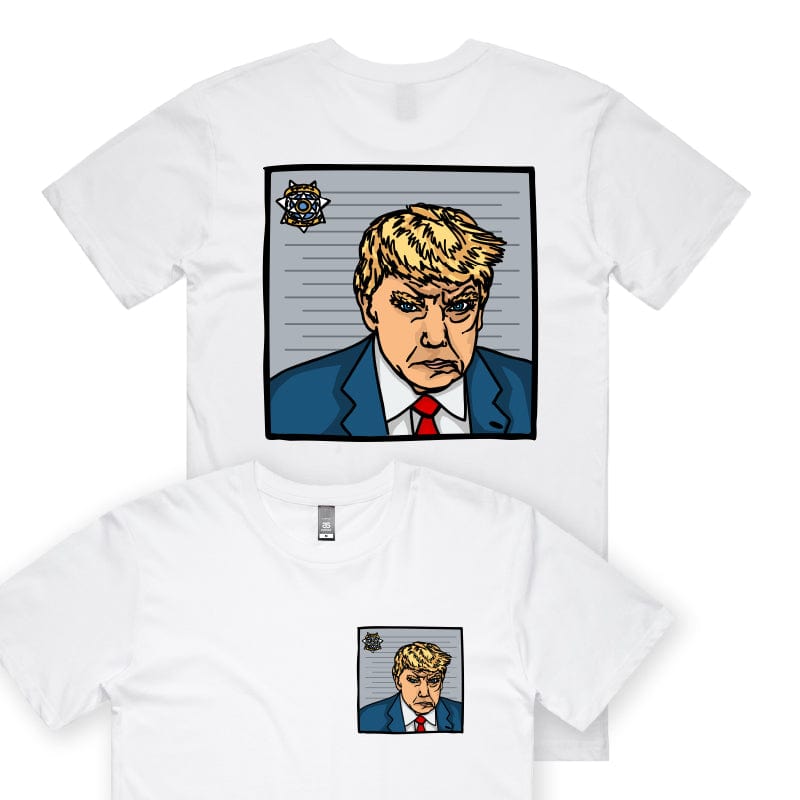 S / White / Small Front & Large Back Design MugShot ๐๐ธ โ Men's T Shirt
