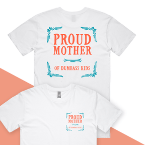 S / White / Small Front & Large Back Design Proud Mother 🥴💩 – Men's T Shirt