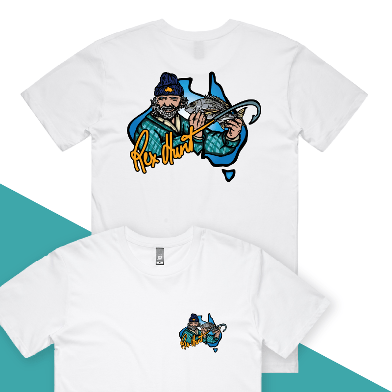 S / White / Small Front & Large Back Design Rex Hunt Fishing ๐ฃ๐ฅ๏ธ - Men's T Shirt
