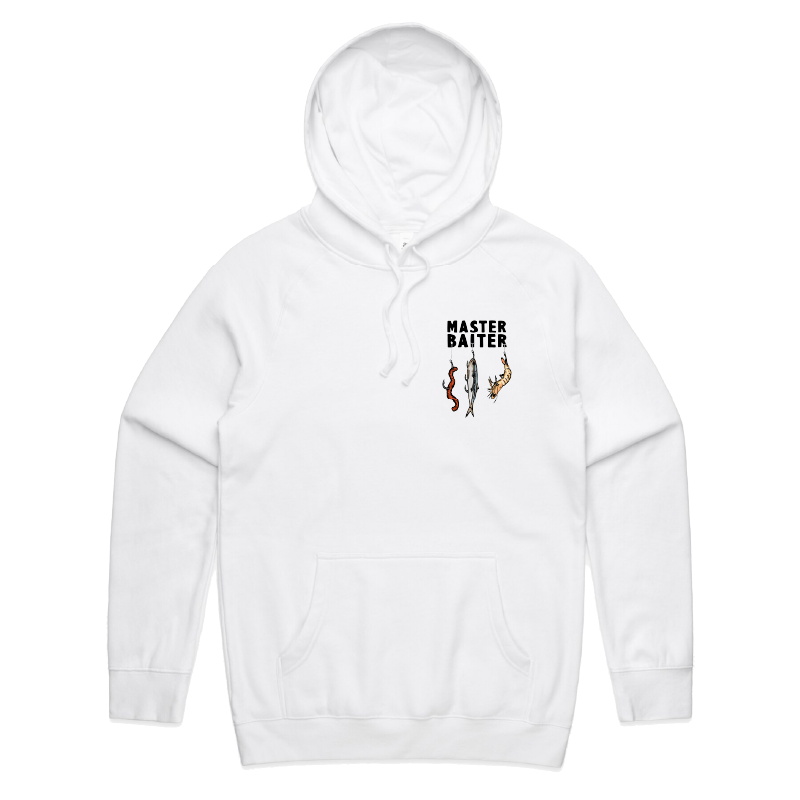 S / White / Small Front Print Master Baiter 🎣 - Unisex Hoodie