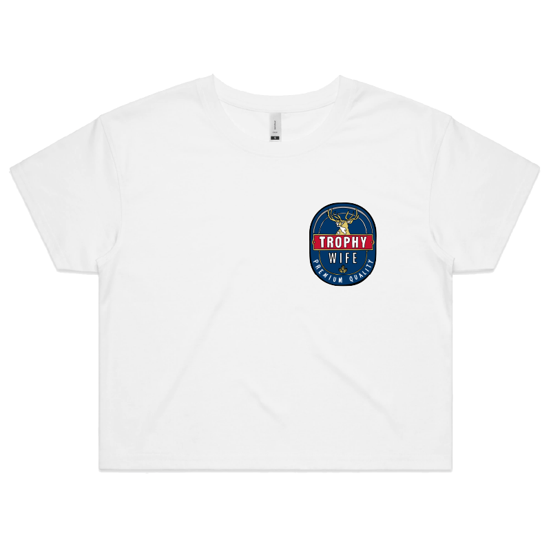 S / White Trophy Wife 2heys 🍺🏆 – Women's Crop Top