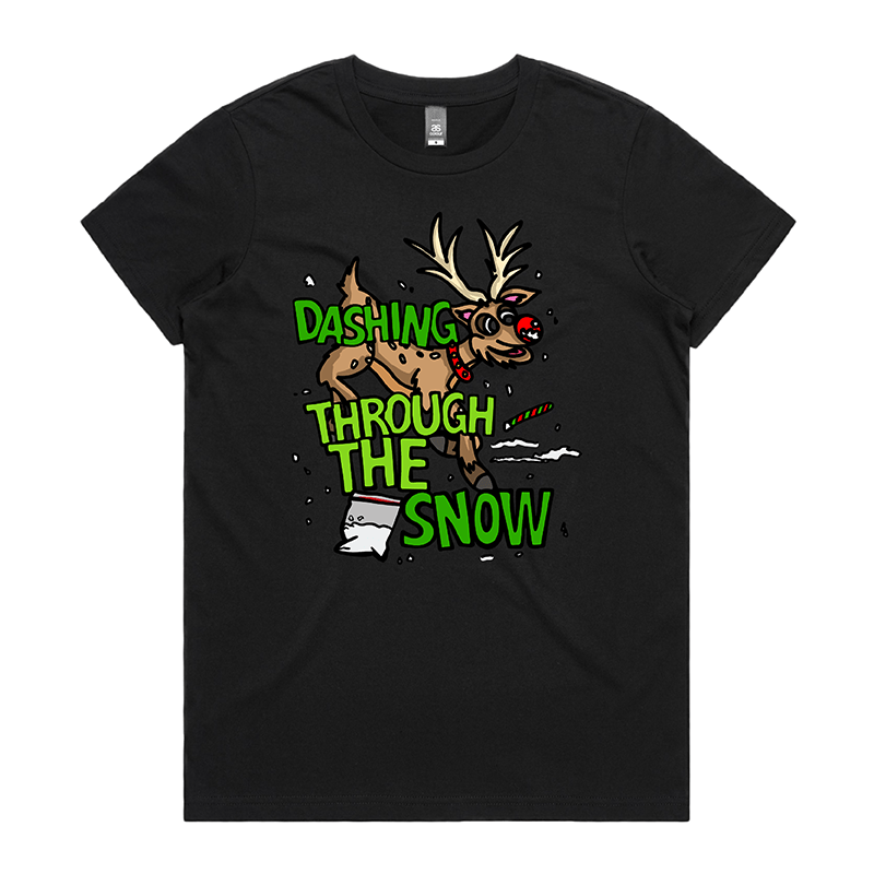 XS / Black / Large Front Design Dashing Through The Snow โ๏ธ๐ฆ - Women's T Shirt