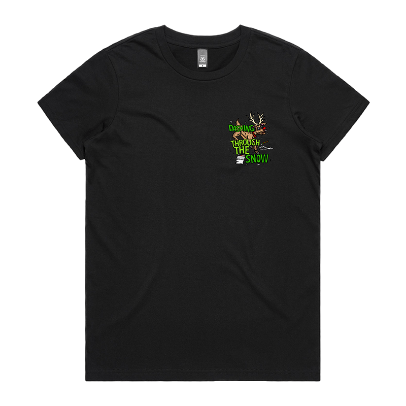 XS / Black / Small Front Design Dashing Through The Snow โ๏ธ๐ฆ - Women's T Shirt