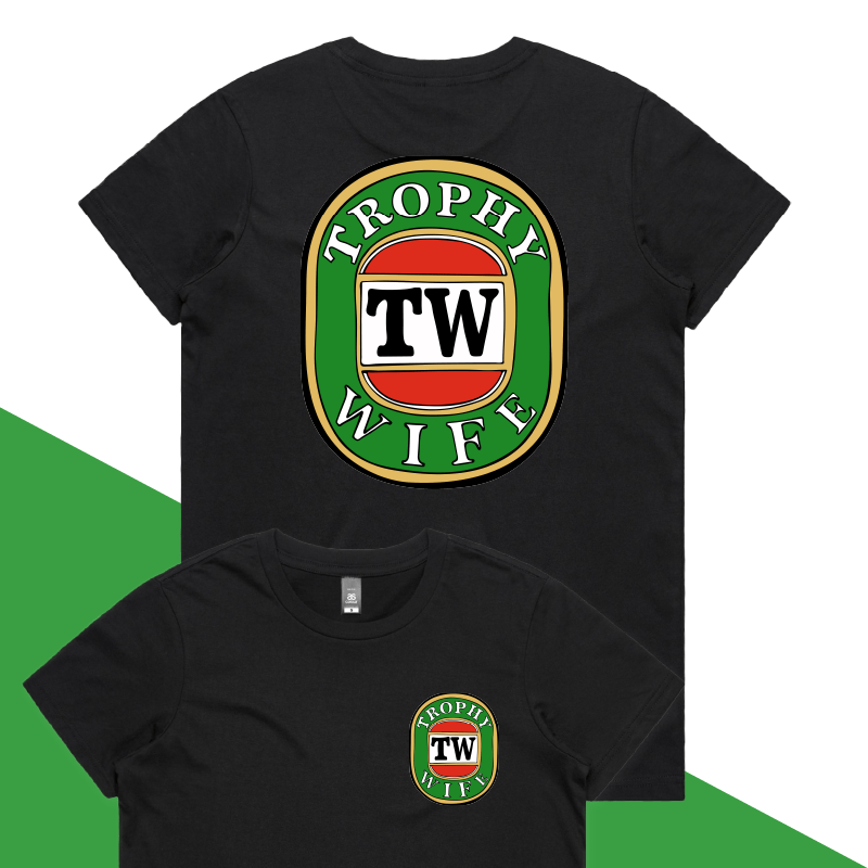 XS / Black / Small Front & Large Back Design Trophy Wife Victor Bravo 🍺🏆 – Women's T Shirt