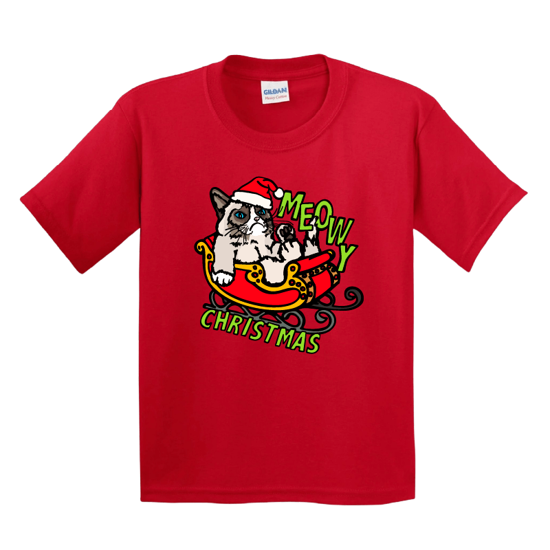 XS / Red / Large Front Design Grumpy Cat Christmas ๐พ๐- Youth T Shirt