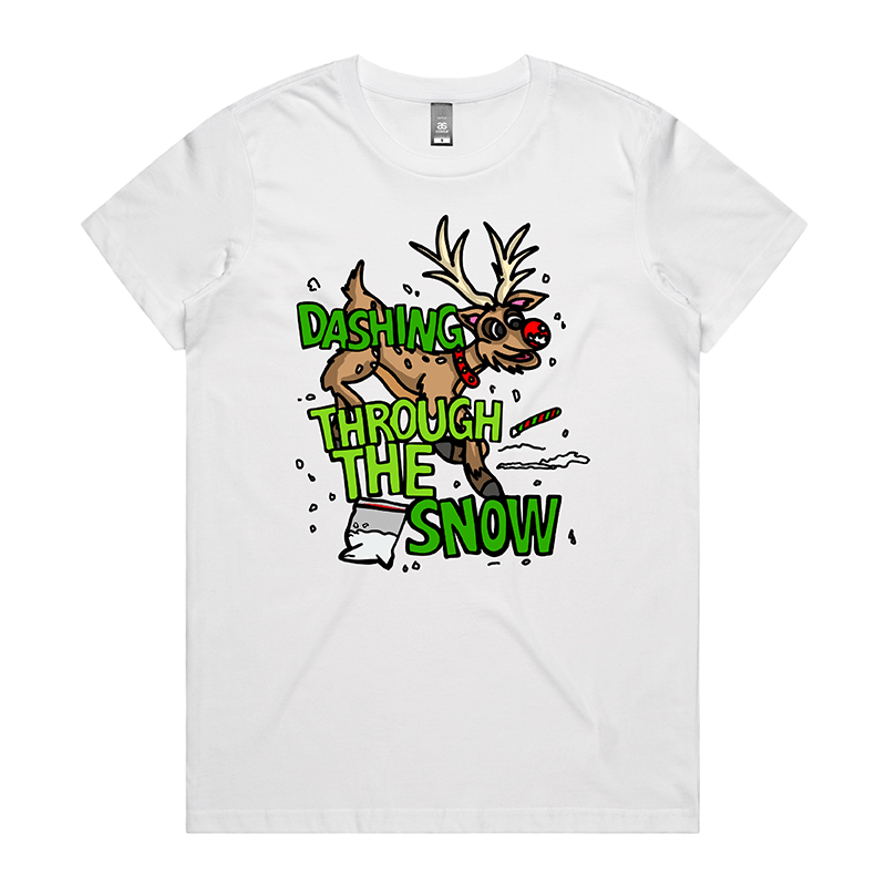 XS / White / Large Front Design Dashing Through The Snow โ๏ธ๐ฆ - Women's T Shirt
