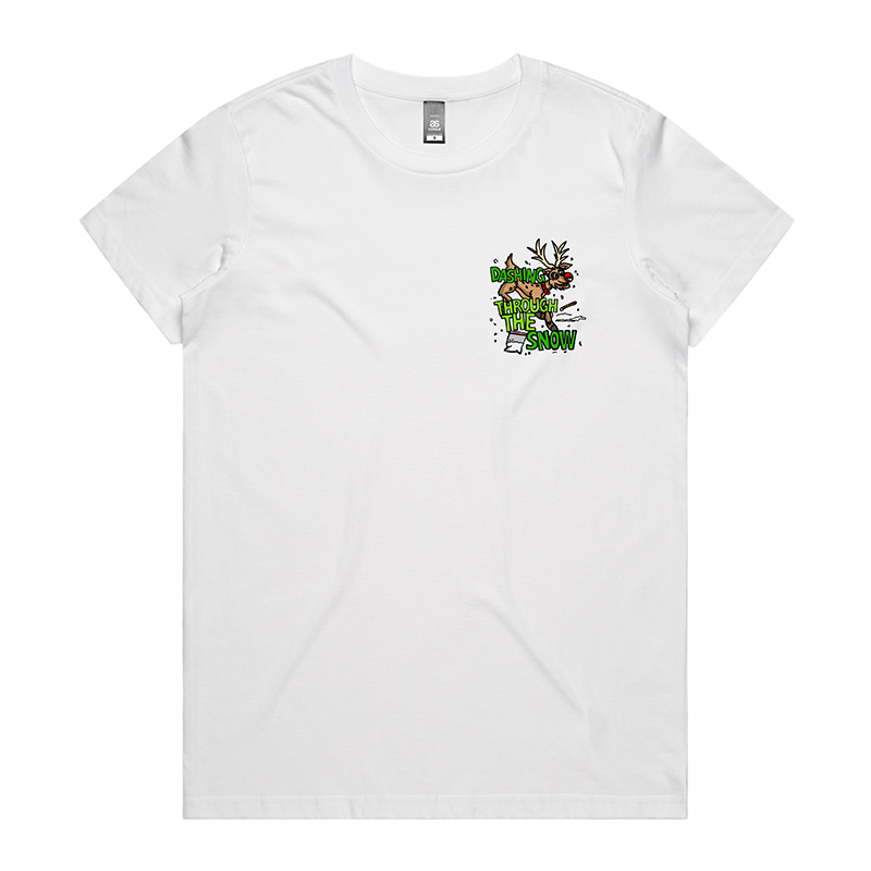 XS / White / Small Front Design Dashing Through The Snow โ๏ธ๐ฆ - Women's T Shirt